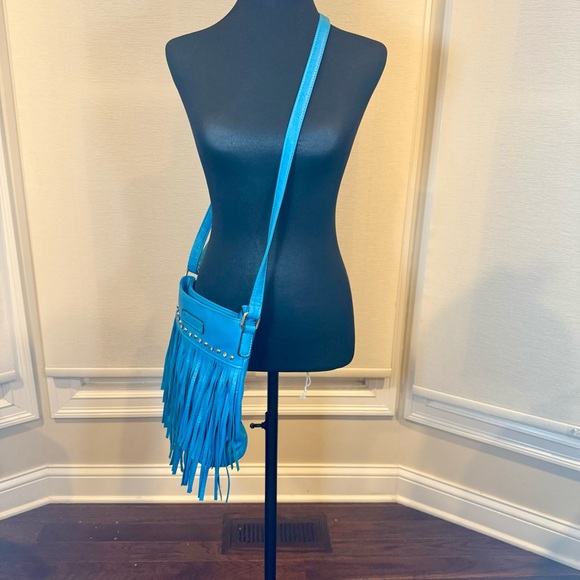 Boho Turquoise Fringe Crossbody Bag Studded Festival Western Coastal Cowgirl - Picture 3 of 9